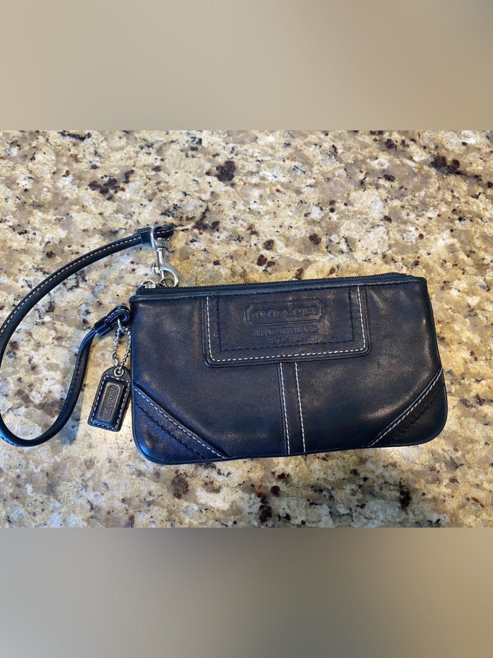 Coach Black Leather Wristlet with Wrist Strap